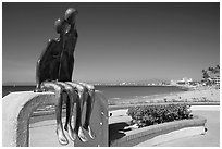 Sculpture called Nostalgia on the seaside walkway, Puerto Vallarta, Jalisco. Jalisco, Mexico (black and white)