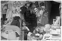 Woman and girl outside a store,  Boca de Tomatlan, Jalisco. Jalisco, Mexico (black and white)