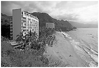 Resort building and beach, Puerto Vallarta, Jalisco. Jalisco, Mexico (black and white)