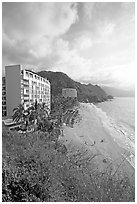 Resort building and beach, Puerto Vallarta, Jalisco. Jalisco, Mexico (black and white)