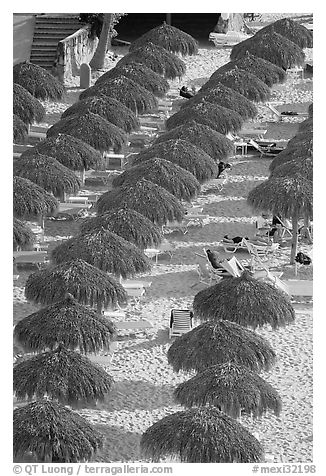 Sun shades lined on a beach resort, Puerto Vallarta, Jalisco. Jalisco, Mexico (black and white)