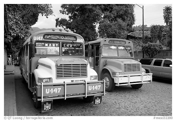 Public busses, Puerto Vallarta, Jalisco. Jalisco, Mexico (black and white)