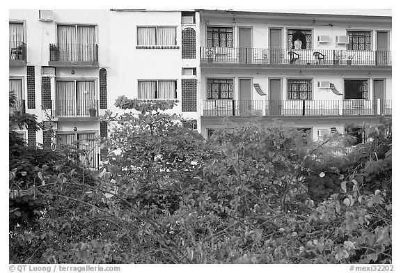 Appartment building above Rio Cuale, Puerto Vallarta, Jalisco. Jalisco, Mexico