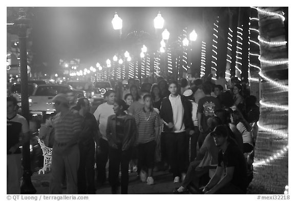 Crowds on the Malecon at night, Puerto Vallarta, Jalisco. Jalisco, Mexico