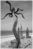 Sculpture on Circle of the Sea next to the beach, Puerto Vallarta, Jalisco. Jalisco, Mexico (black and white)