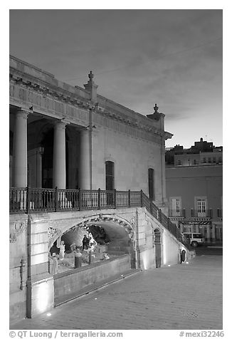 Goitia Square with nativity at down. Zacatecas, Mexico (black and white)