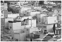 Neighborhood of houses painted in bright colors. Zacatecas, Mexico (black and white)