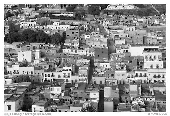 Colorful houses downtown seen from above. Zacatecas, Mexico (black and white)