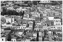 Colorful houses downtown seen from above. Zacatecas, Mexico (black and white)