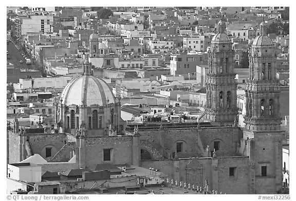 Catheral and rooftops. Zacatecas, Mexico (black and white)