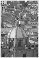 Dome of the Cathedral and rooftops. Zacatecas, Mexico (black and white)