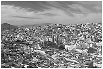 Panoramic view of the town from Paseo La Buffa, morning. Zacatecas, Mexico (black and white)