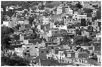 Neighborhood vith colorful houses seen from above. Zacatecas, Mexico (black and white)