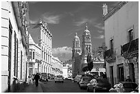 Hidalgo avenue and Cathdedral, morning. Zacatecas, Mexico (black and white)