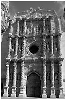 Churrigueresque carvings on the facade of the Cathdedral. Zacatecas, Mexico (black and white)