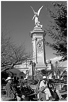 Men wearing cow-boy hats sitting in Garden of Independencia. Zacatecas, Mexico ( black and white)