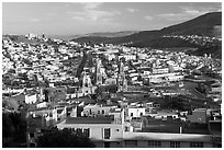 Panoramic view of town  from near the Teleferico, late afternoon. Zacatecas, Mexico (black and white)