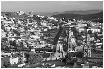 Panoramic view of Cathedral and town, late afternoon. Zacatecas, Mexico (black and white)