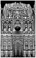 Illuminated churrigueresque carvings on the facade of the Cathdedral. Zacatecas, Mexico (black and white)