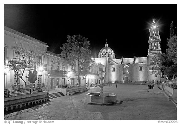 Square of Arms at night. Zacatecas, Mexico (black and white)