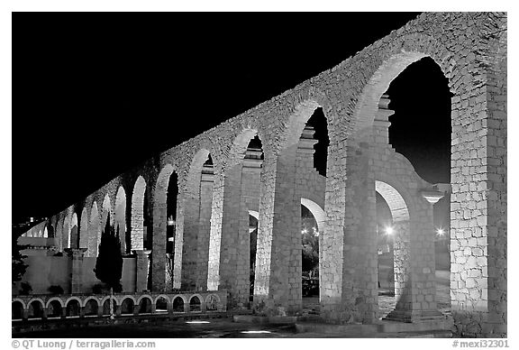 Aqueduct by night. Zacatecas, Mexico (black and white)
