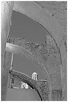 Buttresses of former St Augustine church at night. Zacatecas, Mexico (black and white)