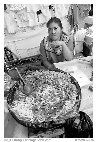 Woman and plater with typical vegetables. Guanajuato, Mexico (black and white)