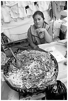 Woman and plater with typical vegetables. Guanajuato, Mexico (black and white)