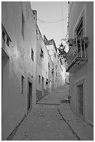 Steep callejone at dusk. Guanajuato, Mexico (black and white)