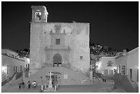 Plaza and church San Roque at night. Guanajuato, Mexico (black and white)