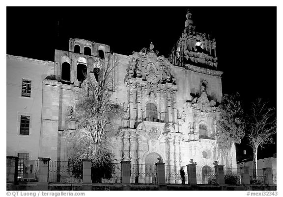 Templo de la Compania de Jesus at night. Guanajuato, Mexico (black and white)