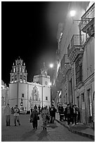 Plaza de la Paz and Basilica de Nuestra Senora de Guanajuato at night. Guanajuato, Mexico (black and white)