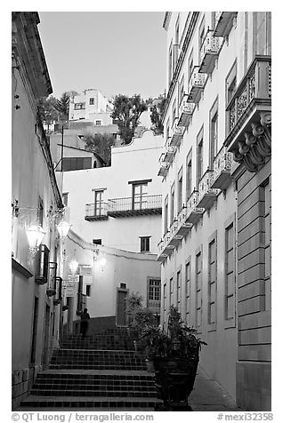 Street with steps at dawn. Guanajuato, Mexico