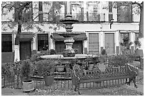 Fountain and public bench on Plazuela San Fernando. Guanajuato, Mexico (black and white)