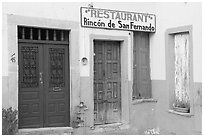 Closed doors of restaurant  Plazuela San Fernando. Guanajuato, Mexico ( black and white)