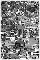View of the city center with churches and roofs, mid-day. Guanajuato, Mexico (black and white)