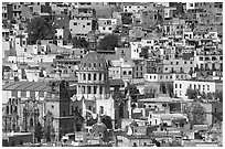 City center from above  with dome of Templo de la Compania de Jesus. Guanajuato, Mexico ( black and white)