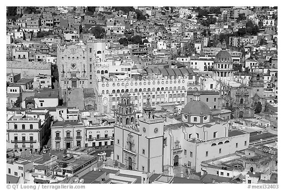 Basilic and University in the center of the town. Guanajuato, Mexico (black and white)