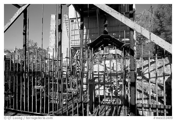 Fence around the main shaft of La Valenciana mine. Guanajuato, Mexico (black and white)