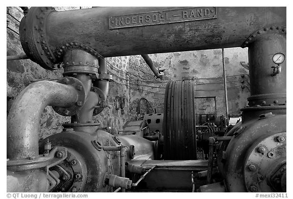 Industrial machinery, Valenciana mine. Guanajuato, Mexico (black and white)