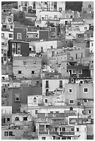 Vividly colored houses on steep hill. Guanajuato, Mexico (black and white)