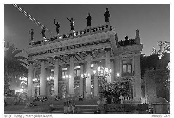 Teatro Juarez at night. Guanajuato, Mexico (black and white)