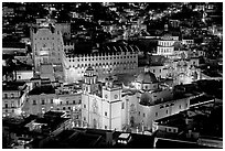 Basilic and University seen from above at night. Guanajuato, Mexico (black and white)