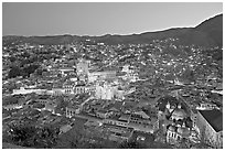 Panoramic view of the historic town at dawn. Guanajuato, Mexico (black and white)