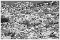 Historic town seen from above at dawn. Guanajuato, Mexico (black and white)