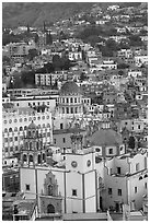 Basilic Nuestra Senora de Guanajuato and Templo La Compania at dawn. Guanajuato, Mexico (black and white)