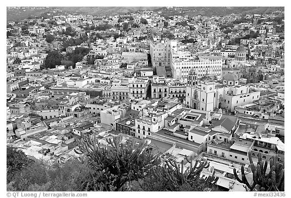 Panoramic view of the town center at dawn. Guanajuato, Mexico