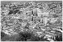 Panoramic view of the town center at dawn. Guanajuato, Mexico (black and white)