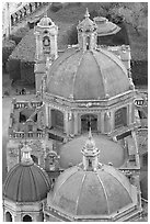 Roofs and domes of Church of San Diego seen from above. Guanajuato, Mexico (black and white)