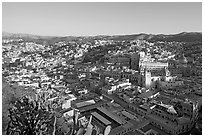 Panoramic view of the historic town center, early morning. Guanajuato, Mexico (black and white)